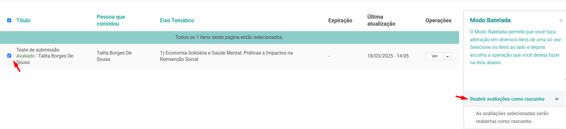 Reabrir avaliações