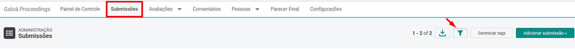 Exemplo da área de submissão